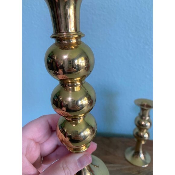 Made in India Vintage Brass Candle Stick Holders Set of 2 - Picture 6 of 12